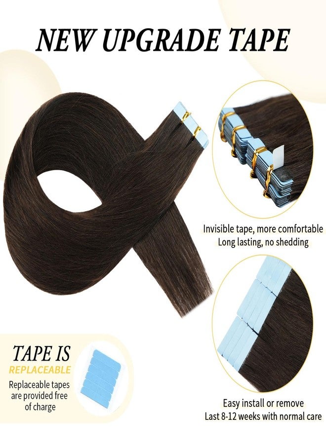 FAAAL 16 inch Tape in Hair Extensions Human Hair Invisible Straight Tape Hair Extensions for Women 20 Pcs/50g Seamless Skin Weft #2 Dark Brown Real Hair Extensions Tape ins Human Hair - Image 4
