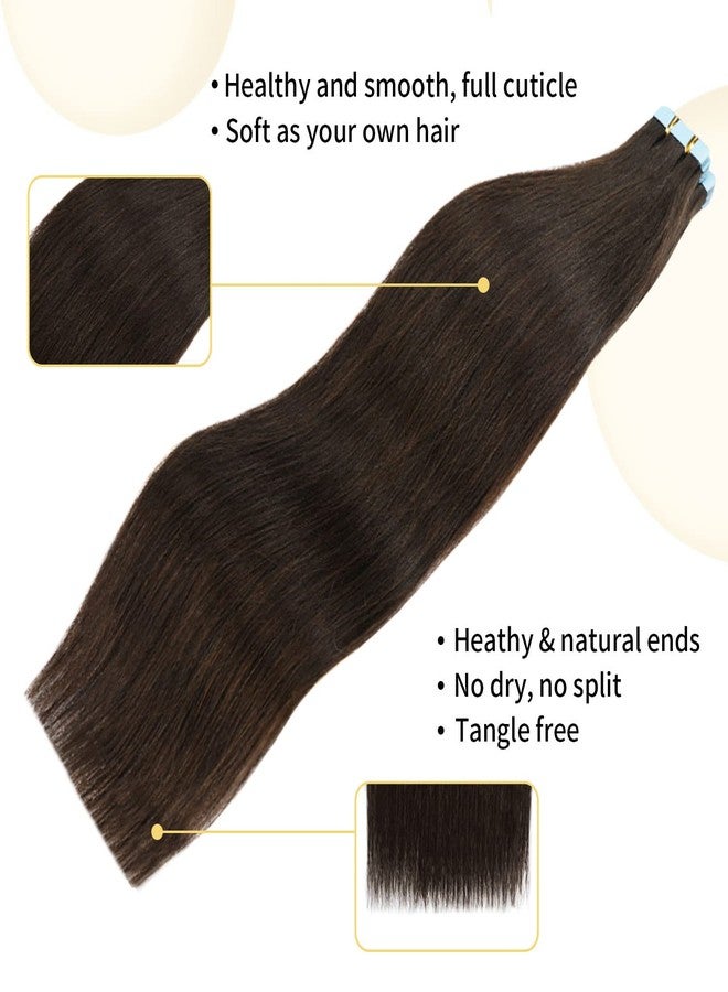 FAAAL 16 inch Tape in Hair Extensions Human Hair Invisible Straight Tape Hair Extensions for Women 20 Pcs/50g Seamless Skin Weft #2 Dark Brown Real Hair Extensions Tape ins Human Hair - Image 3