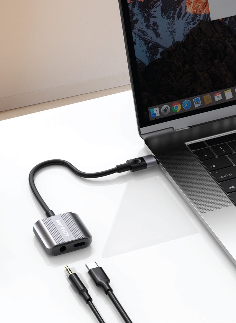 GREEN LION 2 In 1 Splitter Adapter Type-C Connector to AUX & Type-C Ports / 12W Charging / Call/ Music/ Remote Control /Durable / Heat Dissipation / 12 cm Cable / 3.5 mm AUX Port / Plug & Play - Image 2