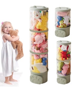 XiuWoo Toys Organizer 3-Tier Clear Stackable Separable Animal Storage Tube, Transparent Doll Organizer, Toy Display Bucket, Stuff Plushie Toys Tube, Plush Doll Storage, Toy Storage Rack, Home storage rack, Dispaly Rack  - Image 1