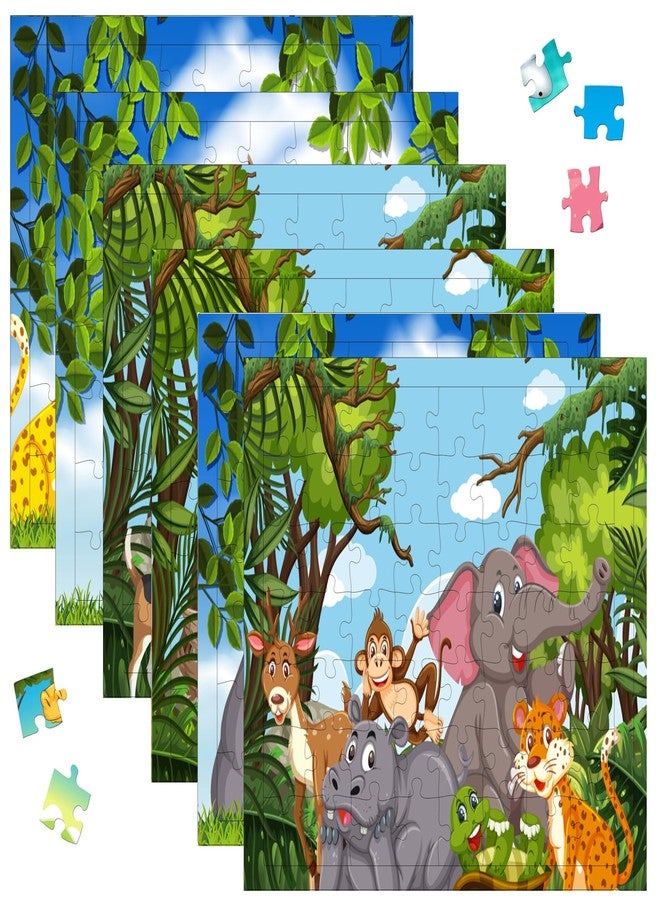 Fiddlys 54 Pcs Wood Jigsaw Puzzles for Kids & Children Age 6+ Double Layered Wooden Puzzles with Bright Front & Back Print Puzzle for Kids-Educational Toy (Jungle World Pack of 6) - Image 1