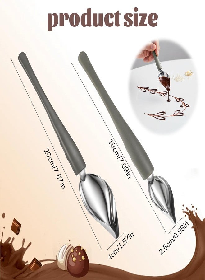 Tweruna 2 PCS Stainless Steel Drizzle Spoon, 2 Size Chocolate Drizzle Tool Plating Spoons, Culinary Drawing Decorating Spoon Set for Decorative Plates, Cake, Coffee - Image 2