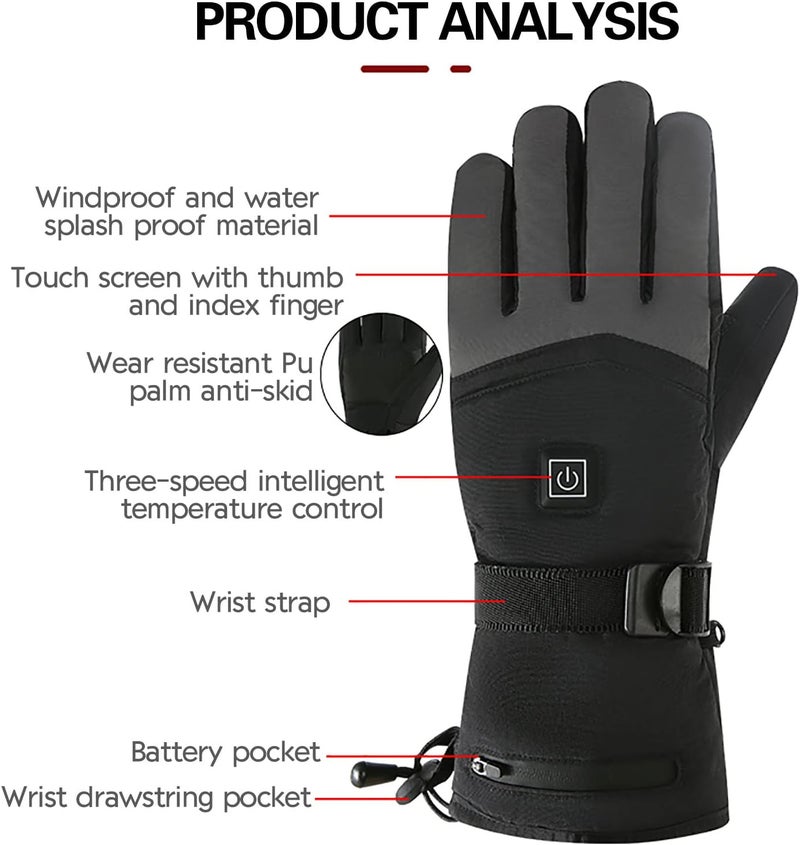 klarako Heated Gloves for Men Women Winter Gloves Heated Ski Gloves with Battery Warm Thermal Gloves Outdoor for Skiing Snowboarding Hunting Skating Hiking Cycling (Black, One Size) - Image 2