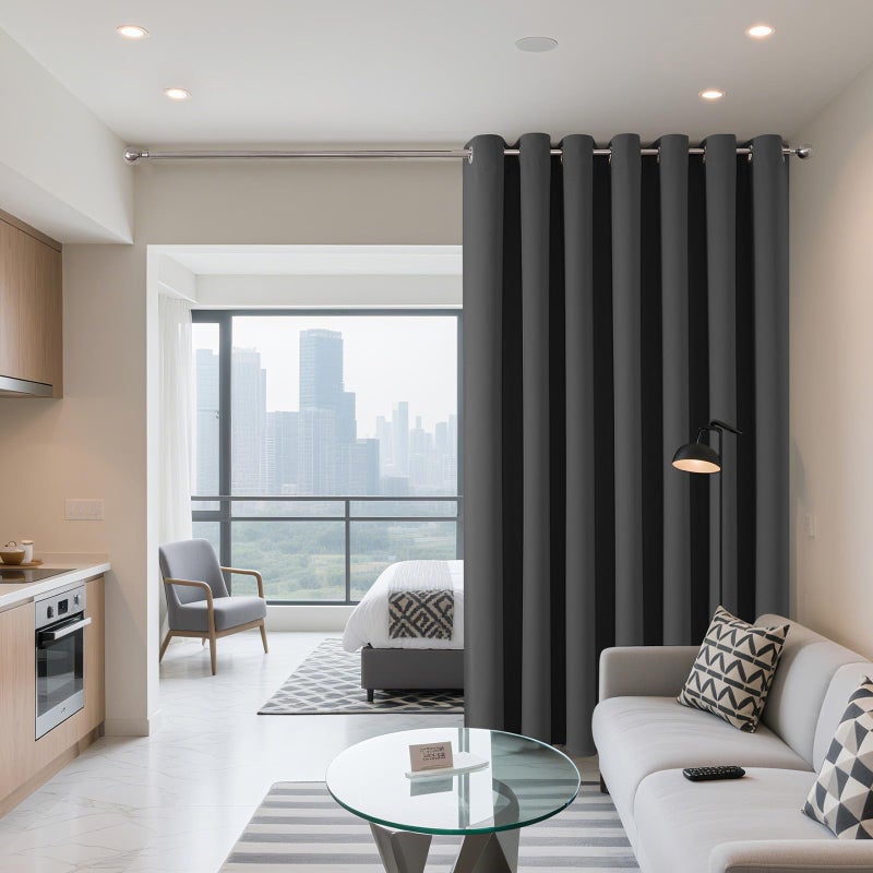 Joydeco Blackout Patio Sliding Door Curtains 84 Inches Long, Grommet Privacy Room Divider Curtains, Extra Wide Thermal Blackout Drapes for Bedroom Living Room (Grey, 100Wx84L, 1 Panel) - Image 2