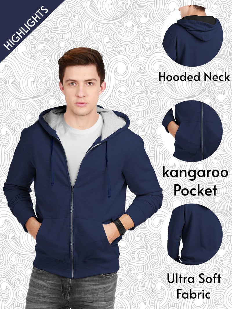 fanideaz Men's Cotton Hooded Regular Sweatshirt With Zip_Navyblue_S - Image 3