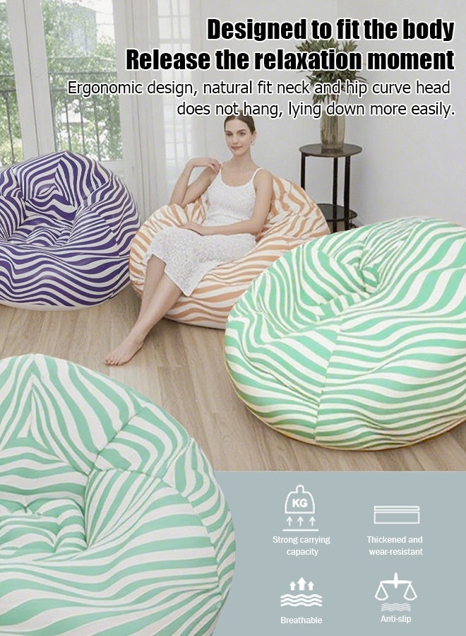 Generic Household portable foldable light luxury PVC eco-friendly flocking air cushion lounge chair single lazy person inflatable striped sofa  - Image 1