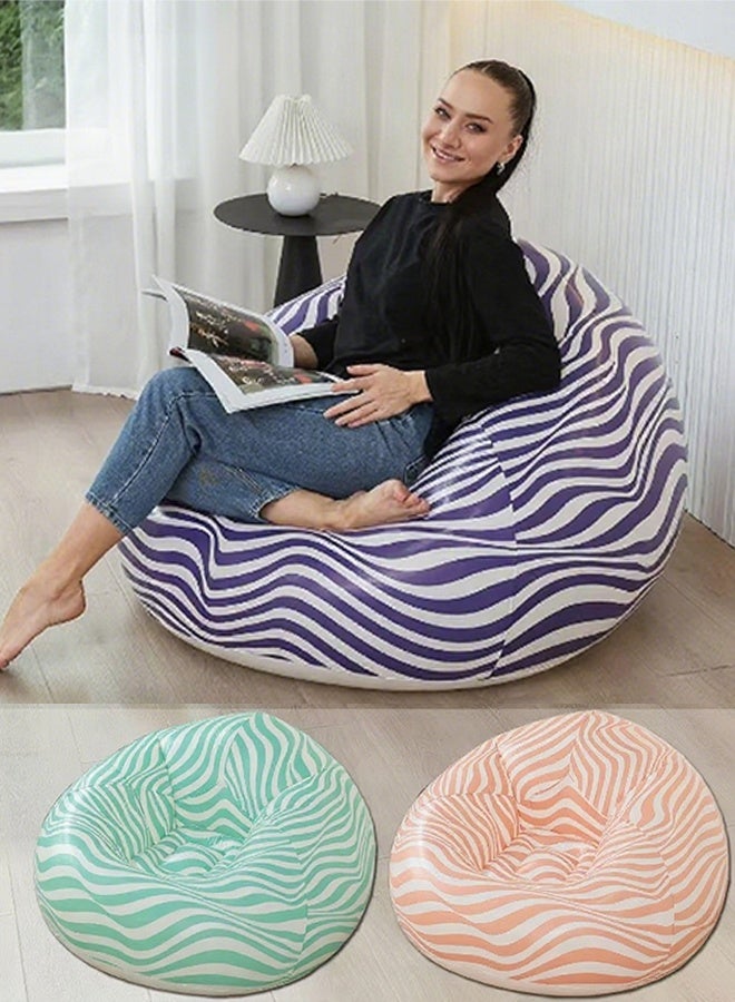 Generic Household portable foldable light luxury PVC eco-friendly flocking air cushion lounge chair single lazy person inflatable striped sofa  - Image 2