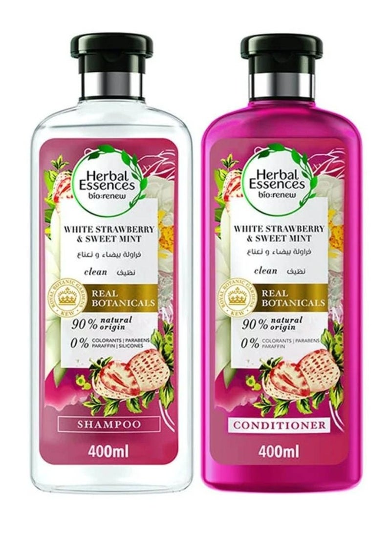 هربل إيسنسز شامبو طبيعي متجدد بالفراولة البيضاء والنعناع الحلو مع بلسم 400 مل*2 - Image 1