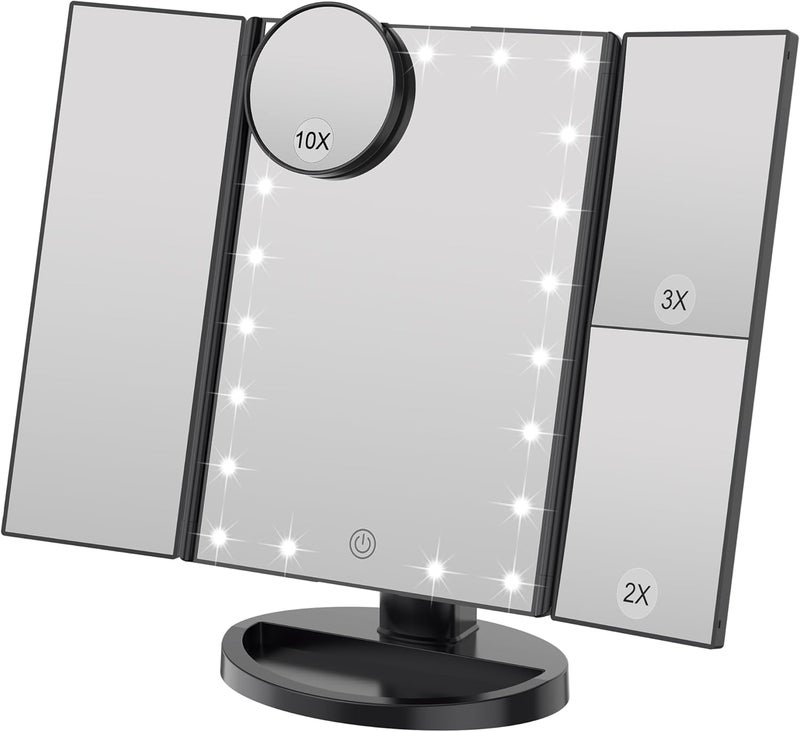 WEILY Cosmetic Mirror with 21 LED Lights and 2X/3X Magnification, USB and Battery Dual Power Mode, Touch Switch for Dimmable Brightness (Black) - Image 1