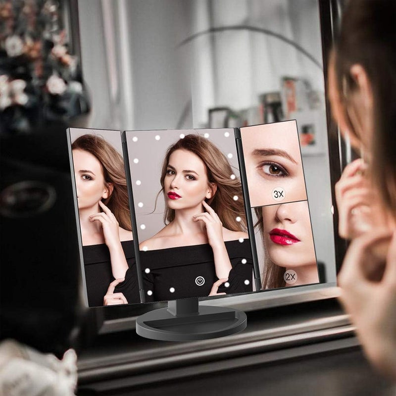 WEILY Cosmetic Mirror with 21 LED Lights and 2X/3X Magnification, USB and Battery Dual Power Mode, Touch Switch for Dimmable Brightness (Black) - Image 2