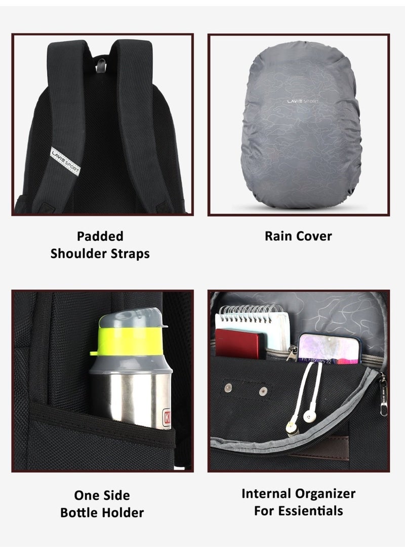 Lavie Sport Alliance Pro 37L Laptop Backpack with Raincover For Men & Women (Black) - Image 4