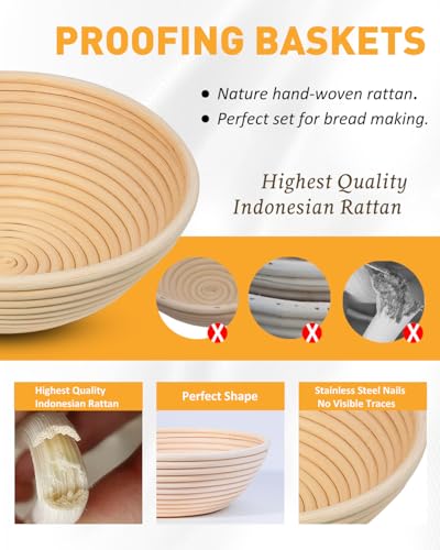 Krbnk Sourdough Starter Kit, 24oz Sourdough Starter Jar, 2 Banneton Bread Proofing Baskets, Sourdough Bread Baking Supplies Bread Proofing Baskets(All in One 9" Round + 10" Oval) - Image 3