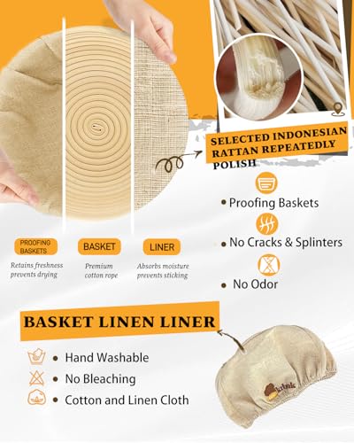 Krbnk Sourdough Starter Kit, 24oz Sourdough Starter Jar, 2 Banneton Bread Proofing Baskets, Sourdough Bread Baking Supplies Bread Proofing Baskets(All in One 9" Round + 10" Oval) - Image 2