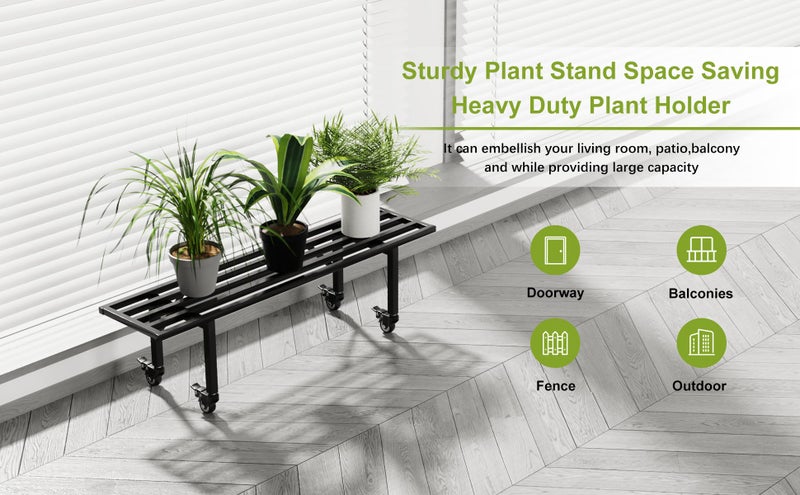 Zhongma One Tier Metal Plant Stand (35.43 L x 8.66 W x 7.9 H) Heavy Duty Plant Holder for Home, Window,Garden, Plant Lovers, Display Stand - Image 2