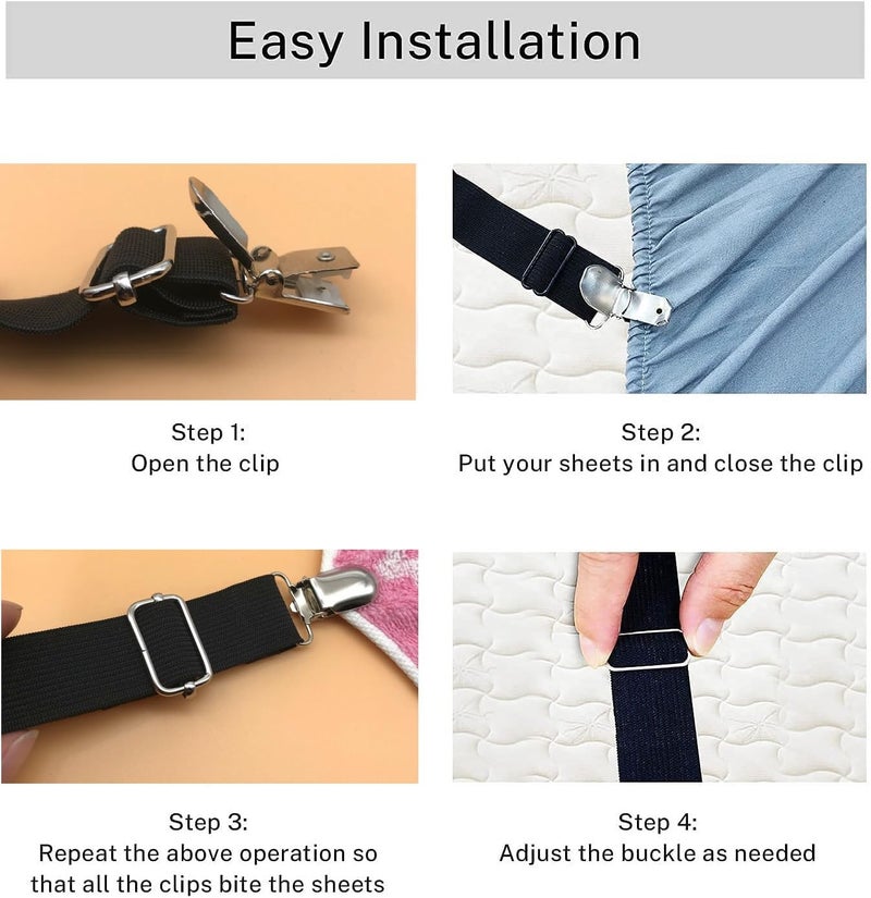 Yoovat Couch Cushion Covers Holder Straps Sofa Couch Covers Sofa Slipcover Holder Clips 10 to 60in(25-160cm) Adjustable Elastic Straps for Sofa Covers Cushion (8 Pcs Black) - Image 4