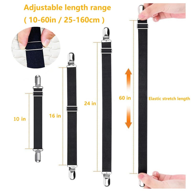 Yoovat Couch Cushion Covers Holder Straps Sofa Couch Covers Sofa Slipcover Holder Clips 10 to 60in(25-160cm) Adjustable Elastic Straps for Sofa Covers Cushion (8 Pcs Black) - Image 2