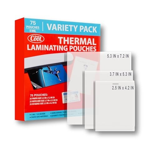 Simply Cool 5MIL Thermal Laminating Sheets (75 Count) Photo, Notecard, I.D. Badge Sizes, Dry-Erase Friendly Laminating Pouches, Compatible with Laminators, Crystal Clear Laminated Finish - Image 1