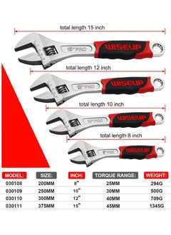 WISEUP WISEUP Professional Adjustable Wrench 12 Inch Cr-V Forged Industrial Grade Hand Tools Wrench Set With Anti-Slip Grip Large Adjustable Wrenches  - Image 3