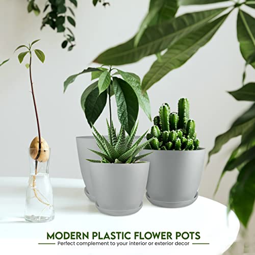 Utopia Home - Plant Pots Indoor with Drainage - 7/6.6/6/5.3/4.8 Inches Flower Pots for Indoor Planter - 5 Pack Plastic Planters - Ideal for Stocking Stuffers or Home Christmas Decorations - Gray - Image 5