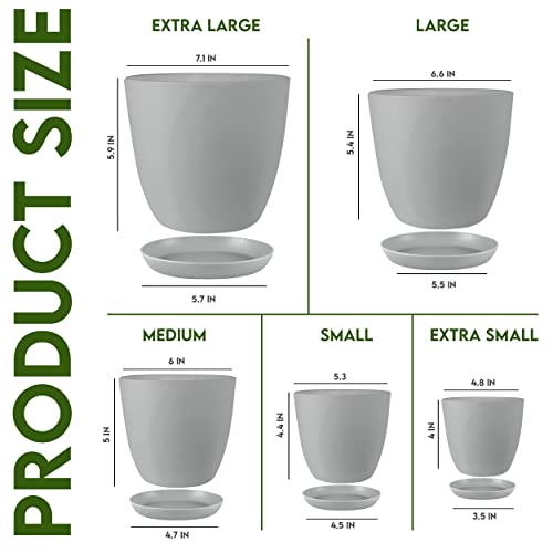 Utopia Home - Plant Pots Indoor with Drainage - 7/6.6/6/5.3/4.8 Inches Flower Pots for Indoor Planter - 5 Pack Plastic Planters - Ideal for Stocking Stuffers or Home Christmas Decorations - Gray - Image 2