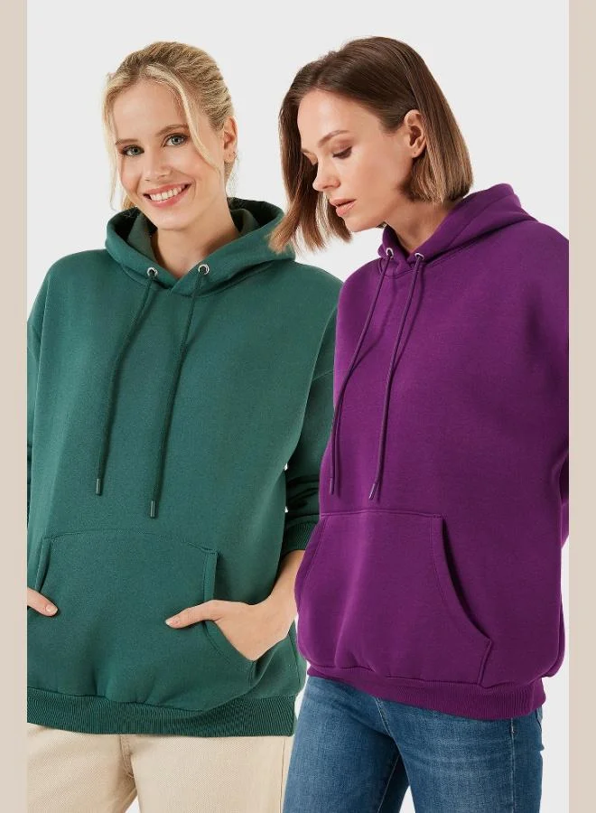 Lela Lela Regular Fit Cotton Hooded Collar Raised Winter 2-Pack Sweat Women's SWEAT 5863854S2