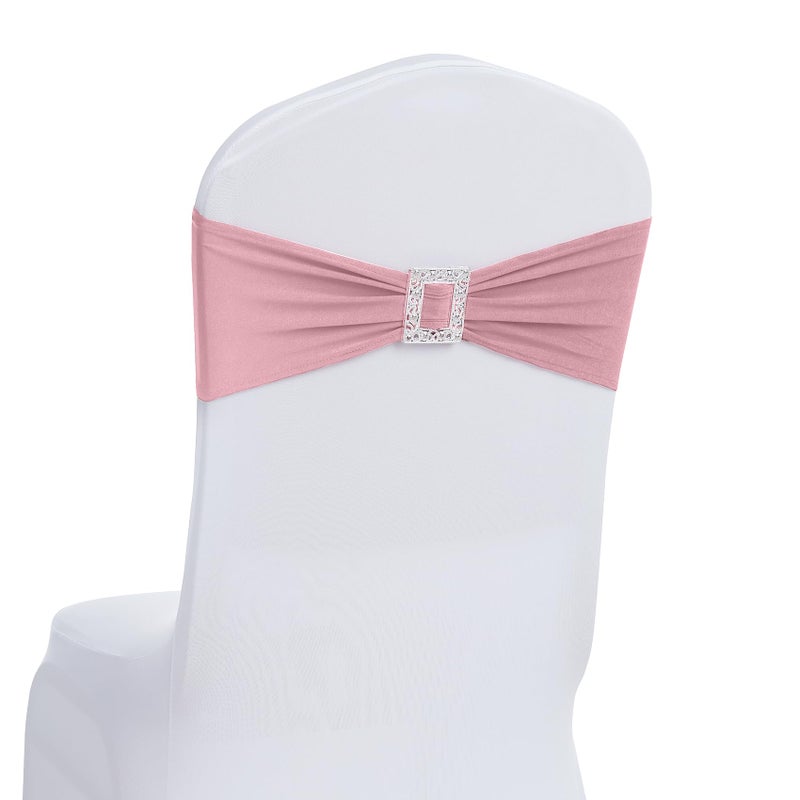 Joccun 60 PCS Spandex Chair Sashes Bows Stretch Chair Cover Band with Buckle Slider Universal Elastic Chair Ties for Wedding Banquet Party Event Decoration (Dusty Pink) - Image 1
