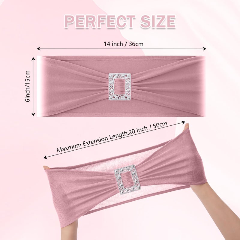 Joccun 60 PCS Spandex Chair Sashes Bows Stretch Chair Cover Band with Buckle Slider Universal Elastic Chair Ties for Wedding Banquet Party Event Decoration (Dusty Pink) - Image 2