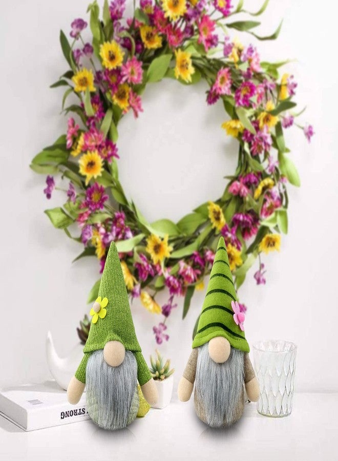 Gehydy Set of 2 Spring Gnomes Plush Easter Sunflower Gnome Decoration Gift Handmade Green Scandinavian Tomte Stuffed Farmhouse Decor for Home Kitchen Tiered Tray - Image 4