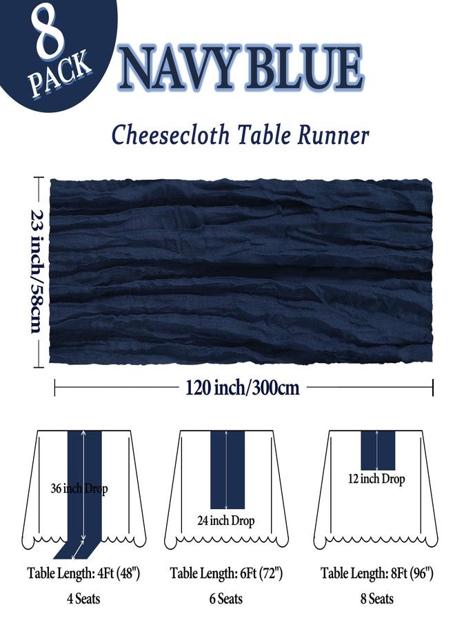 Heneger 8 Pack Navy Blue Cheesecloth Table Runner 10Ft Gauze Cheese Cloth Table Runner 120 Inch Boho Sheer Rustic Fabric for Holiday Decor Bridal Baby Shower Wedding Home Decoration - Image 2