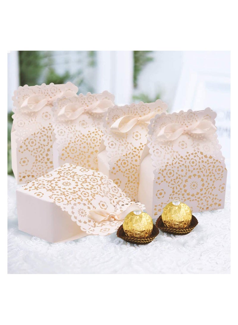 Party Favor Box, Floral Favor Boxes, 50PCS Mini White Paper Laser Cut Gift Candy Box, Wedding European Hollow Candy Box for Bridal Shower Baby Birthday Party - Image 1