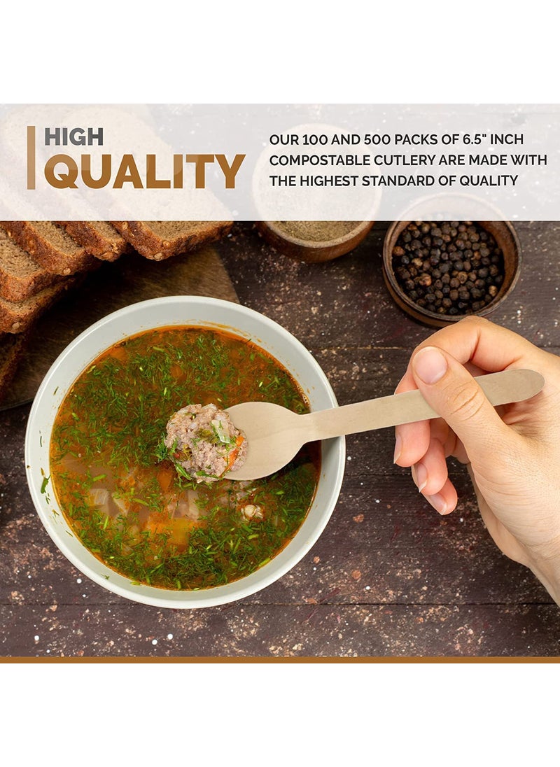 HOUSE HATCH HOUSE HATCH Disposable Wooden Spoon Biodegradable Compostable and NaturalSuitable for Lunch Dinner Snacks 16 cms64 Inch LengthPack of 100pcs  - Image 3