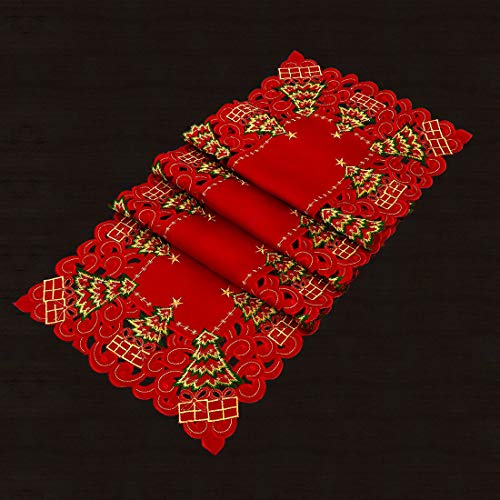 Grelucgo Embroidered Christmas Holiday Holly Tree Table Runner, Dresser Scarf, Rectangular 16 x 72 Inch - Image 4