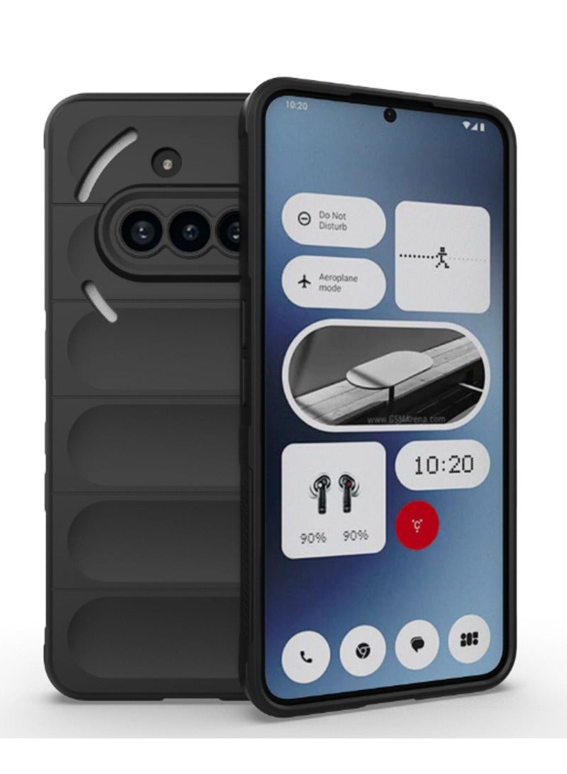for Nothing Phone 3A 5G Case Cover, Heavy Duty 4D Striped Pattern Sensory Soft Silicone Full Portection Shockproof Phone Case for Nothing Phone 3A 5G, Black
