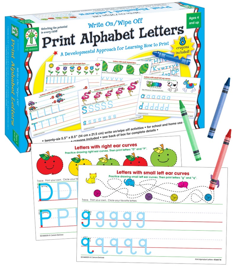 Key Education Publishing Write-On/Wipe-Off Print Alphabet Letters, Literacy Activities, Develop Handwriting and Fine Motor Skills, Teaches The Alphabet and Letter Sounds Ages 5+ (21 pc), 5.5" x 8.5" - Image 1