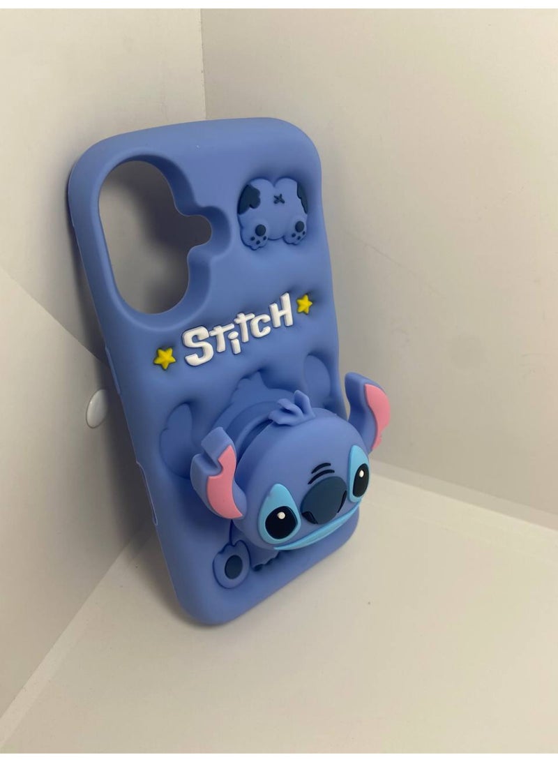 Ecosystem Stylish 3D Cartoon Case Compatible for iPhone 16-Round Protection, Anti-Slip, Scratch-Resistant, and Fun Aesthetic Cover (Plue Stitch POP Socket) - Image 4