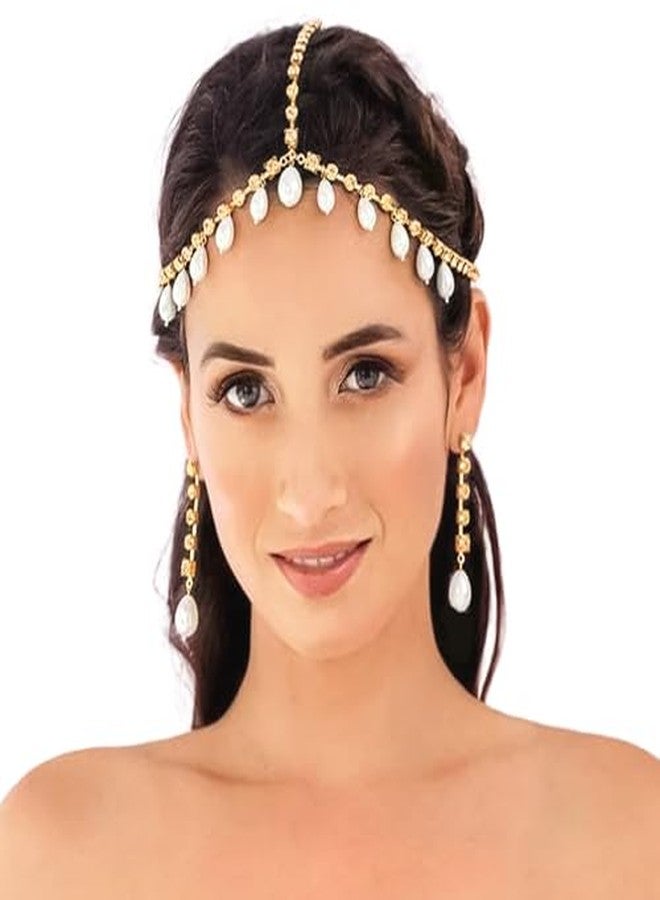 CHIROGRAPHY سلسلة رأس من اللؤلؤ الفاخر من CHIROGRAPHY، قطعة واحدة، بتصميم بوهيمي ذهبي، مزينة بشرابة، مناسبة لحفلات الزفاف، مستوحاة من موضة عشرينيات القرن الماضي، إكسسوارات شعر للنساء والفتيات - Image 1