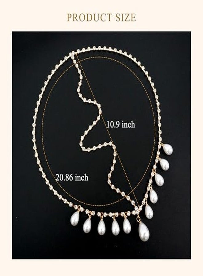 CHIROGRAPHY سلسلة رأس من اللؤلؤ الفاخر من CHIROGRAPHY، قطعة واحدة، بتصميم بوهيمي ذهبي، مزينة بشرابة، مناسبة لحفلات الزفاف، مستوحاة من موضة عشرينيات القرن الماضي، إكسسوارات شعر للنساء والفتيات - Image 2