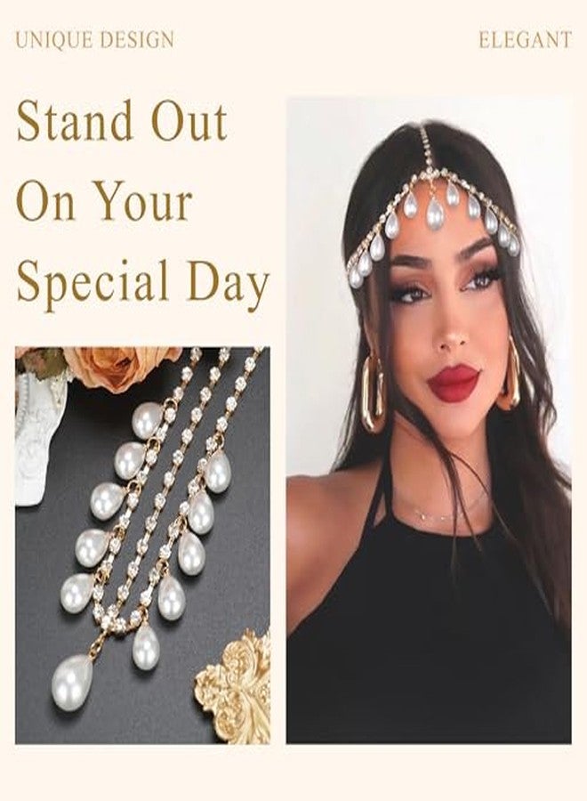 CHIROGRAPHY سلسلة رأس من اللؤلؤ الفاخر من CHIROGRAPHY، قطعة واحدة، بتصميم بوهيمي ذهبي، مزينة بشرابة، مناسبة لحفلات الزفاف، مستوحاة من موضة عشرينيات القرن الماضي، إكسسوارات شعر للنساء والفتيات - Image 5