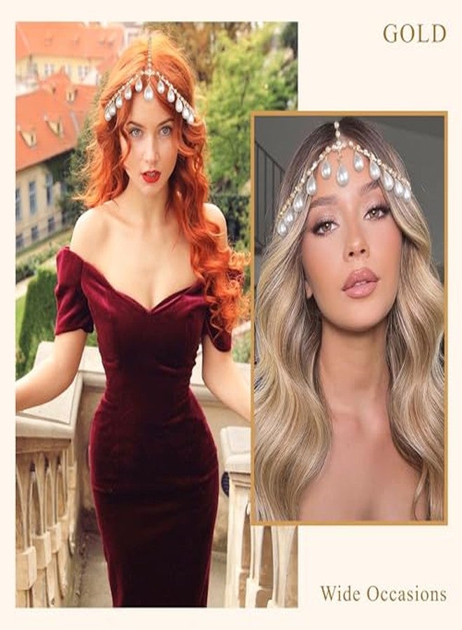 CHIROGRAPHY سلسلة رأس من اللؤلؤ الفاخر من CHIROGRAPHY، قطعة واحدة، بتصميم بوهيمي ذهبي، مزينة بشرابة، مناسبة لحفلات الزفاف، مستوحاة من موضة عشرينيات القرن الماضي، إكسسوارات شعر للنساء والفتيات - Image 3