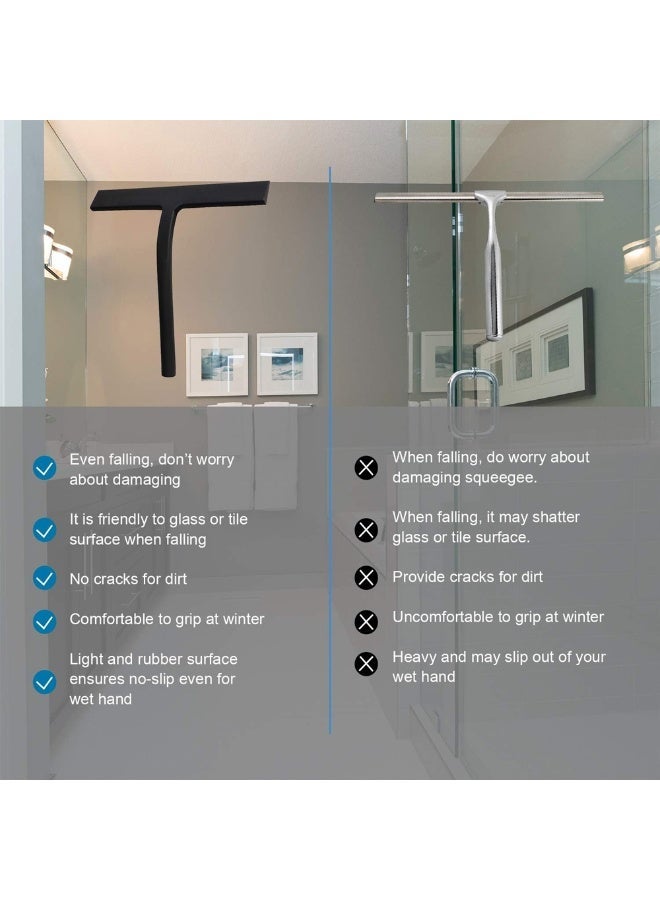 شابية ممسحة سيليكون سوداء ٨.٣ بوصة، تنظيف بدون خطوط، بدون صوت صرير، ممسحة سيليكون مطاطية لأبواب الدش الزجاجية، منظف الدش، ممسحة زجاج، نواة من الفولاذ المقاوم للصدأ، أبواب الدش الزجاجية للحمامات، المرايا، البلاط، نوافذ السيارات (أسود) - Image 4