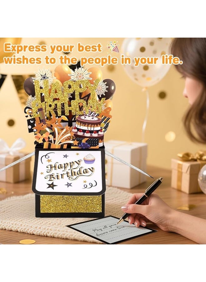 3D Black Gold Pop Up Birthday Card – Someone You Care About – "HAPPY BIRTHDAY"-Personalized Greeting Card with Envelope, Unique Keepsake Gift for Family, Friends, Lovers, Teachers - Image 2