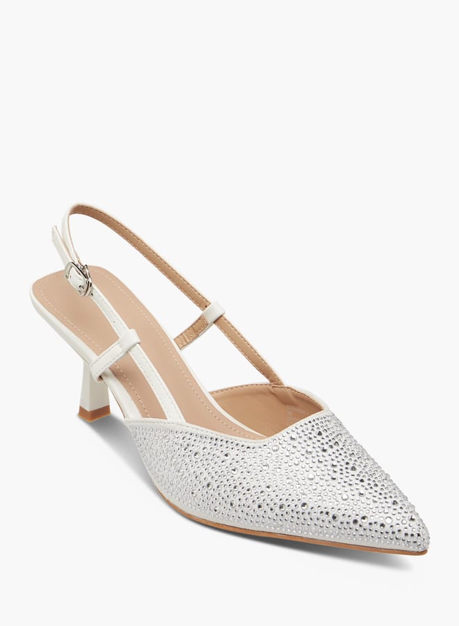 Flora Bella By Shoexpress Women Embellished Slingback Shoes with Flared Heels and Buckle Closure  - Image 1