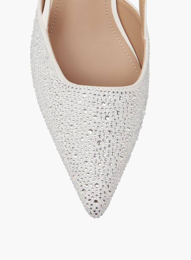 Flora Bella By Shoexpress Women Embellished Slingback Shoes with Flared Heels and Buckle Closure  - Image 3