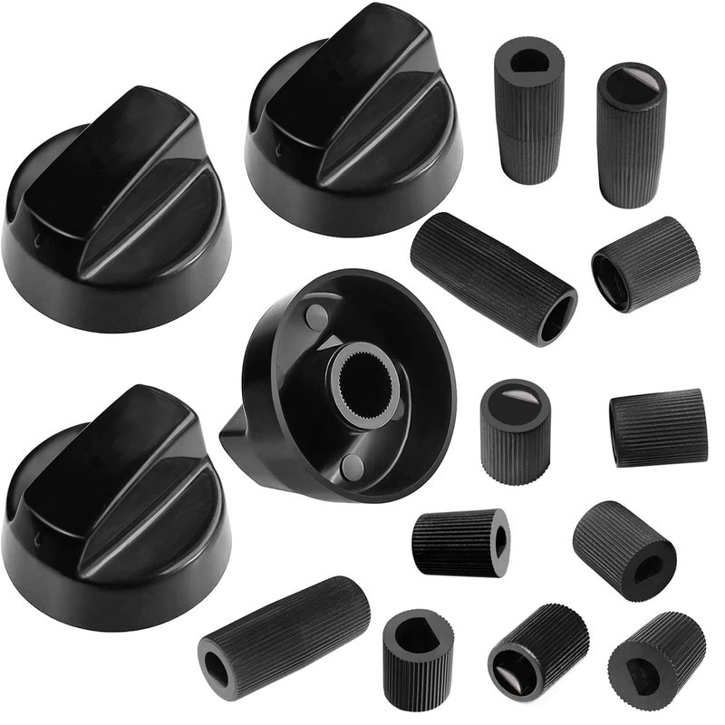 TOHAXPLS 4 Pack Universal Control Knobs Replacement with 12 Adapter Compatible Oven/Stove/Range Universal Knobs Black - Please Focus on Matching knob D-Hole Size - Image 1