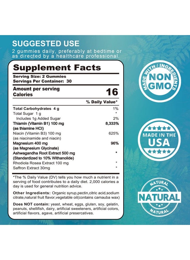EnvyCure - Magnesium Glycinate Gummies 400Mg With Ashwagandha B1 B3 Rhodiola Rosea & Saffron For Support Rest Mood & Energy Calm Magnesium Gummies For Adults Chewable Magnesium Supplement 120 Count - Image 1