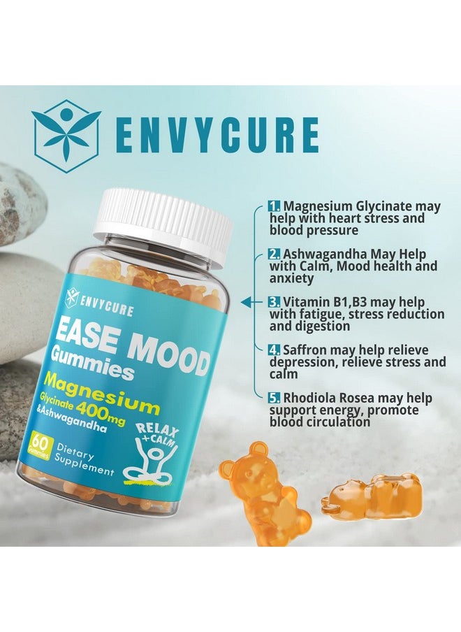 EnvyCure - Magnesium Glycinate Gummies 400Mg With Ashwagandha B1 B3 Rhodiola Rosea & Saffron For Support Rest Mood & Energy Calm Magnesium Gummies For Adults Chewable Magnesium Supplement 120 Count - Image 1