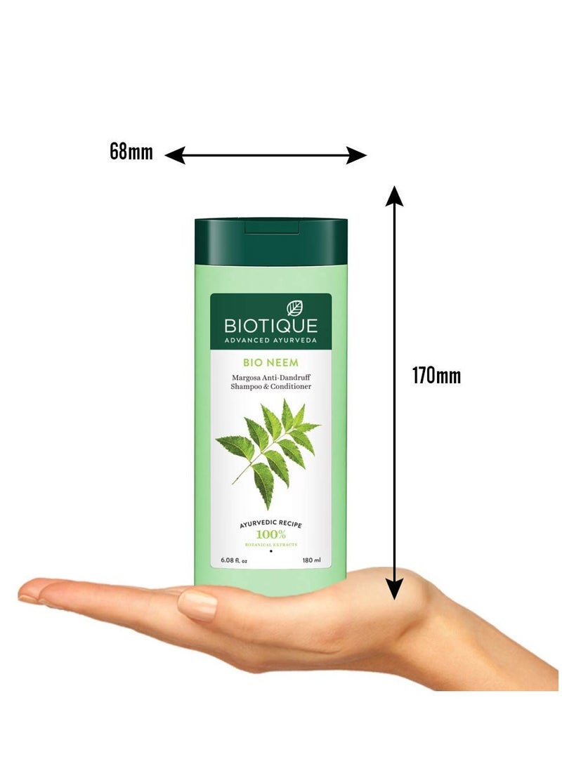 Biotique Fresh Neem Anti Dandruff Shampoo and Conditioner | Controls Dandruff | Eliminates Dryness, Flaking, and Itching | Hair Looks Fresh and Lustrous |Suitable for All Skin Types | 180ml - Image 2