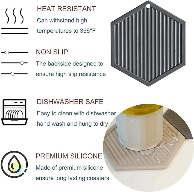 DLEST DLEST Silicone Trivets Mat for Dish Hot Pads for Counter Top, Pan and Pot Heat Resistant Hot Protector Spoon Rest, Cooking & Dining, Random Color (Hexagon, Set of 4)  - Image 5