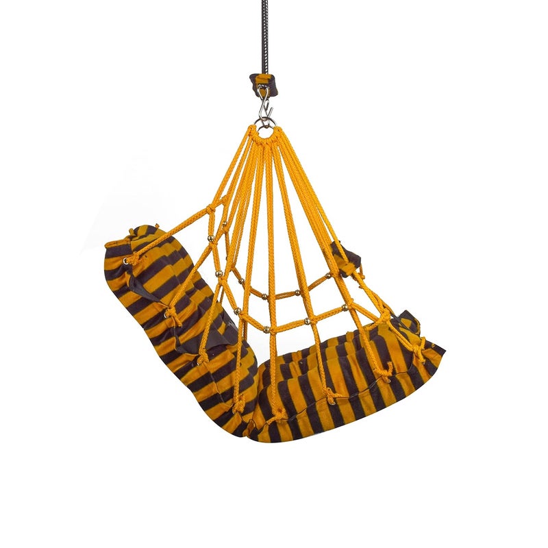 BOFFLE® Cotton Swing Chair for Kids Baby's Children Folding and Washable1-6 Years with Safety Belt/Home,Garden Jhula for Babies|Swing for Kids | Seat and Back Side 16x16 inch (Yellow patta) - Image 3