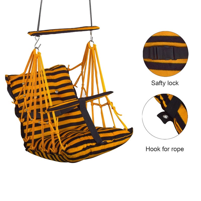 BOFFLE® Cotton Swing Chair for Kids Baby's Children Folding and Washable1-6 Years with Safety Belt/Home,Garden Jhula for Babies|Swing for Kids | Seat and Back Side 16x16 inch (Yellow patta) - Image 4